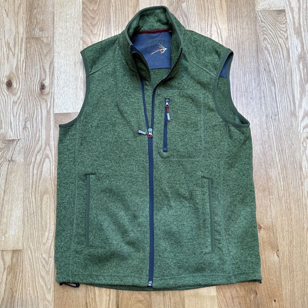 Orvis Men’s Vest Heather Green Full Zip Performance Golf Fishing - Sz Med